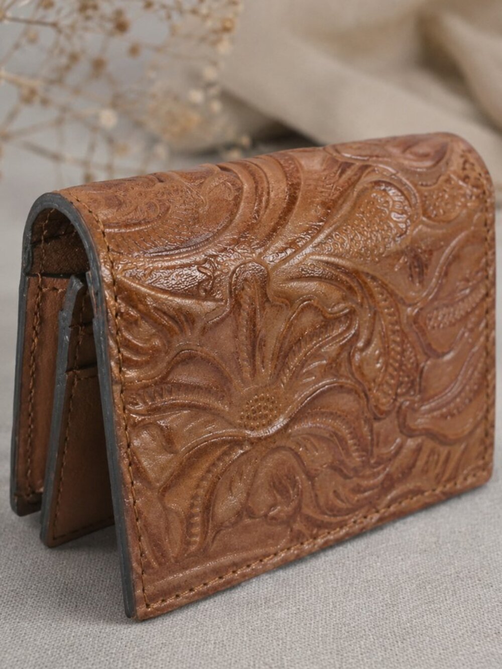Patricia NASH Brown Leather Small Wallet Tooled Clara Biscuit